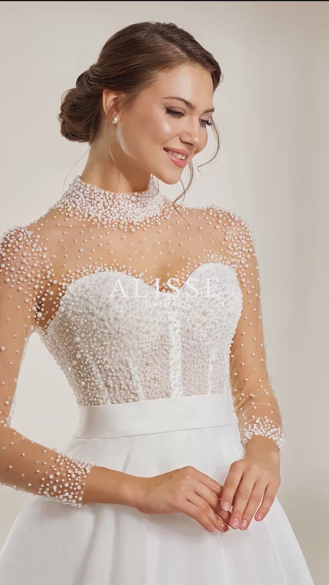 long sleeve strapless wedding dress Organza A-Line with Pearl-Embellished Illusion Sleeves This gown is fashioned OLIVACEOUS Lorelei linen dress Material[color]:Maple August New Arrivals 26