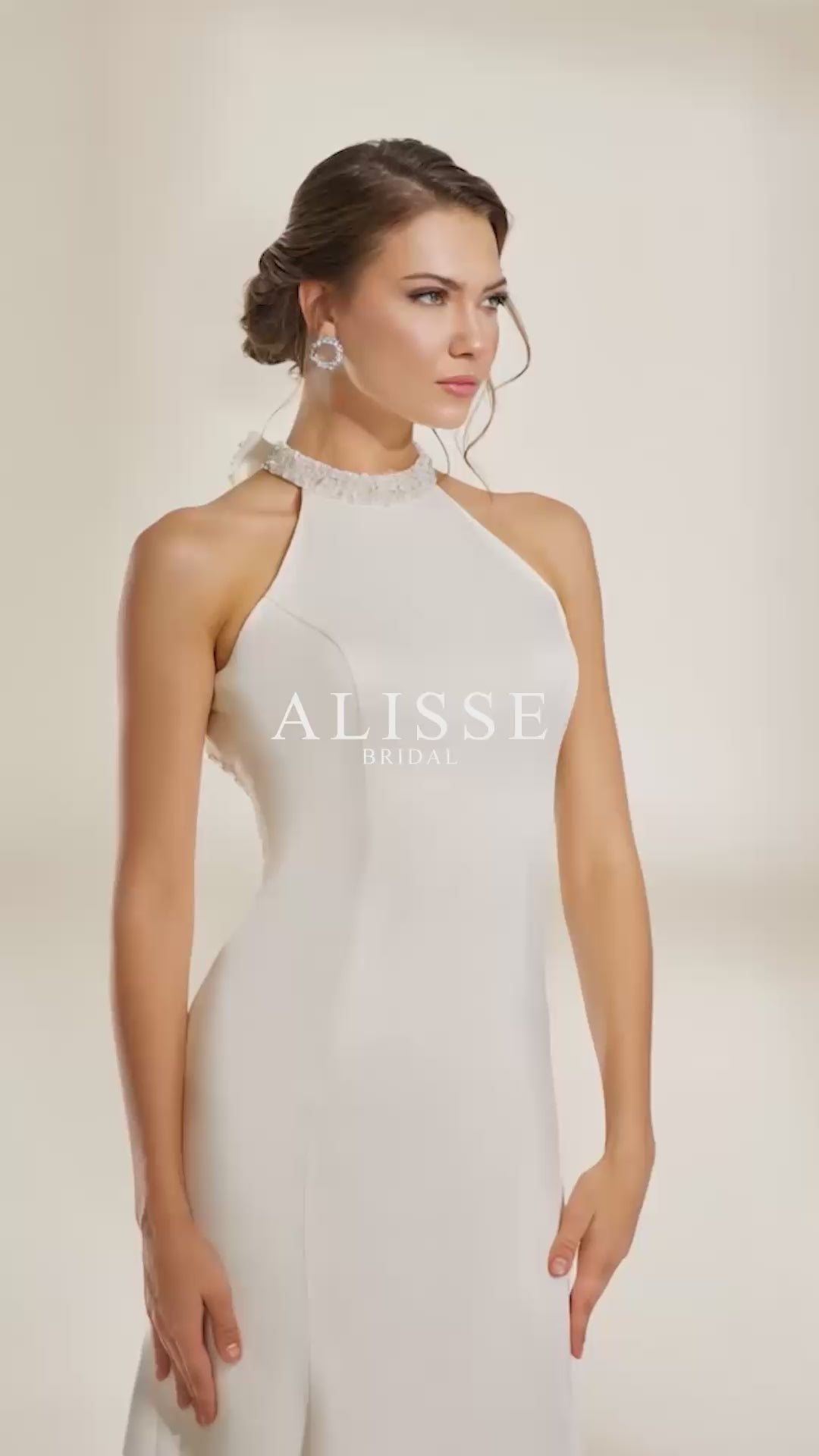 Embroidered Halter Neck Satin Mermaid Wedding Dress with Bow Detail