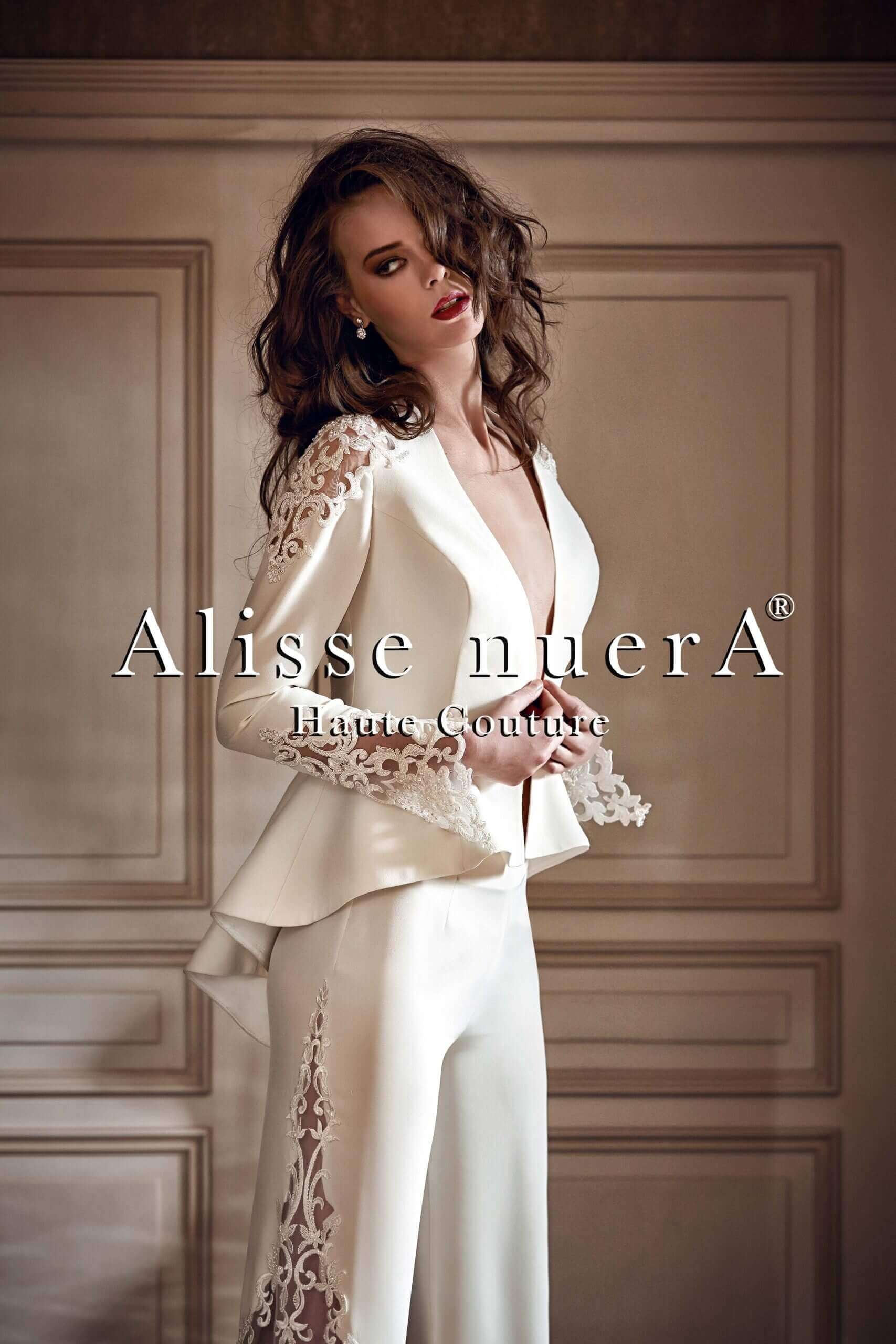 Bridal Suit with Lace Jacket and Trousers Front